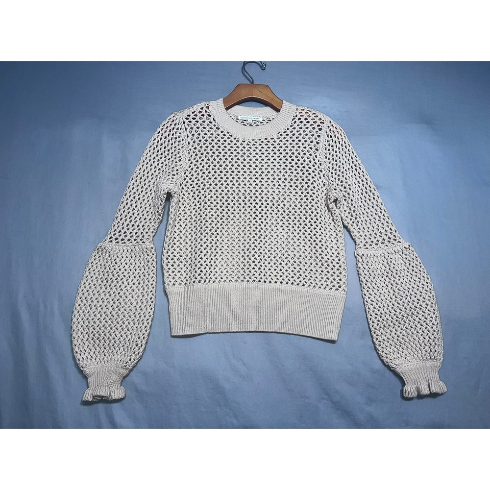 Rebecca Minkoff Beige Open Knit Balloon Sleeve Ruffle Cuff Sweater Small